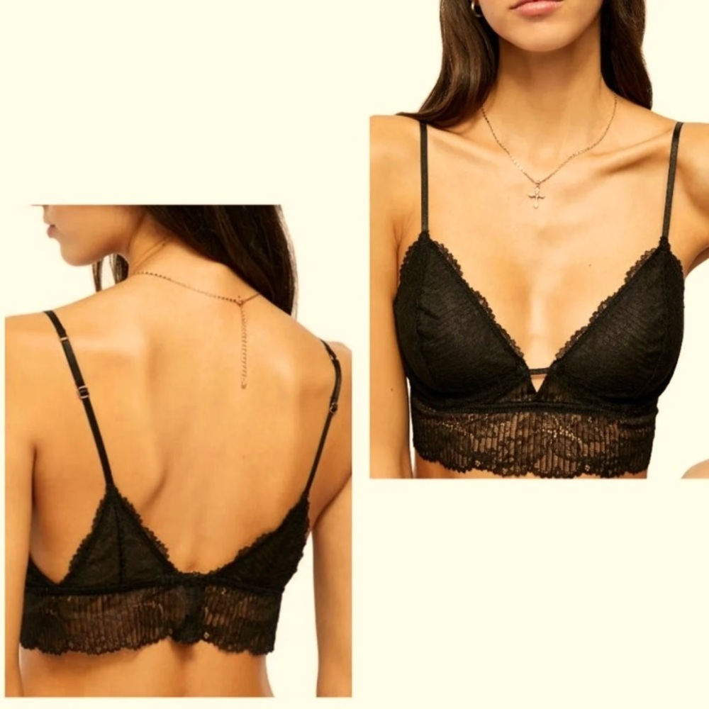 Free people Alyssa long line lace underwire black bra new with tags